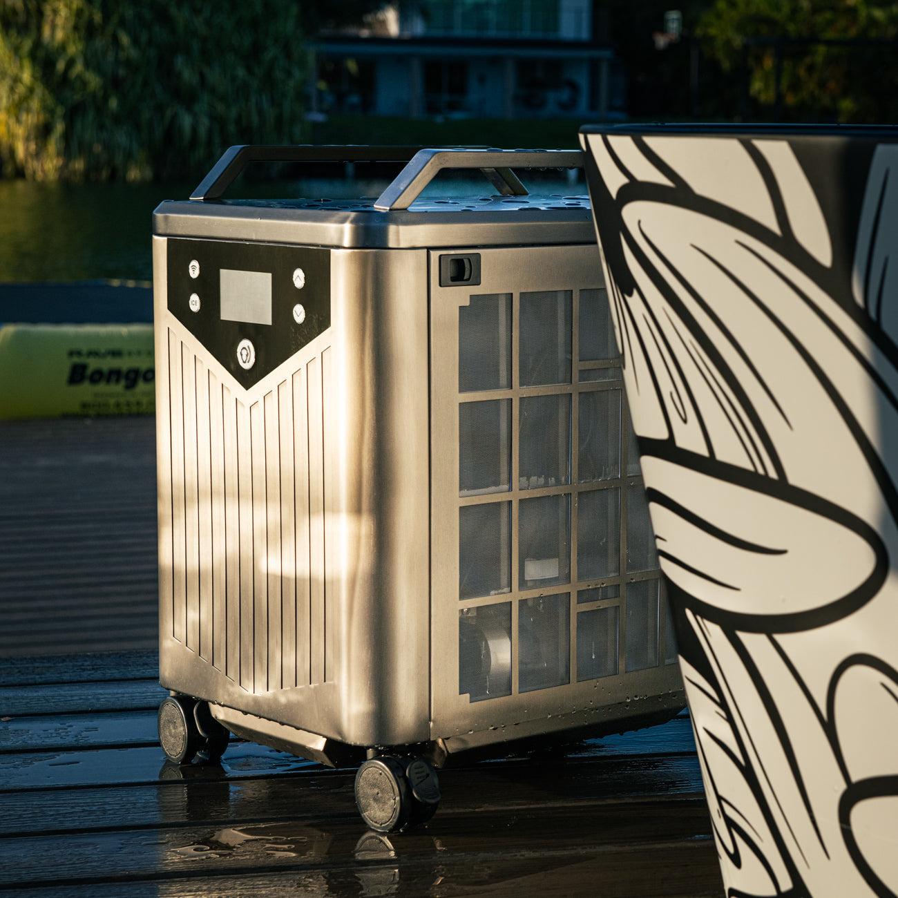 Polar Monkeys ChillX chiller unit outdoors on wooden deck — powers both cold and heat